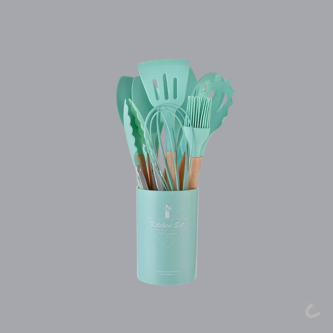 Kit Utensílios de Cozinha 12 Peças Silicone com Organizador Delicate