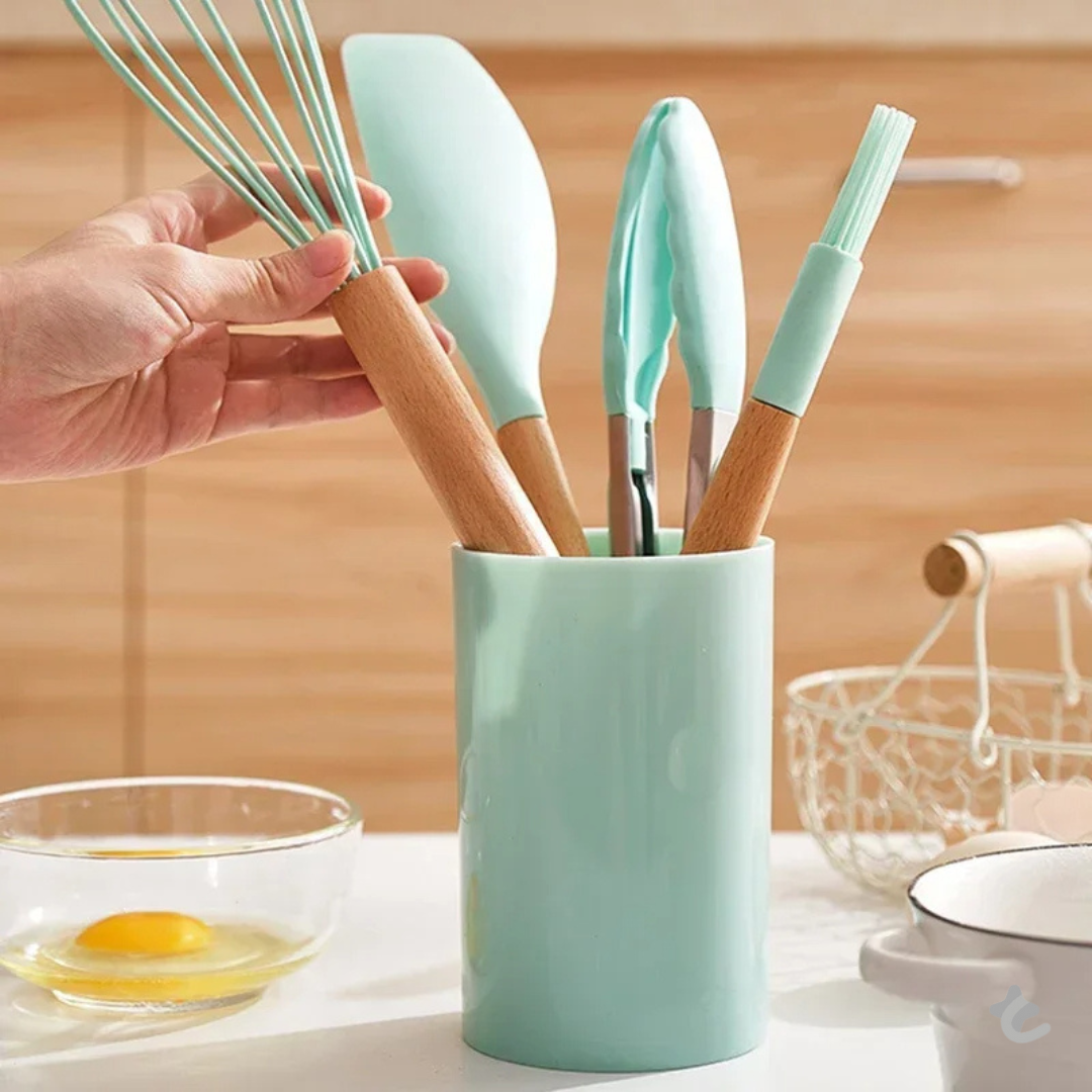 Kit Utensílios de Cozinha 12 Peças Silicone com Organizador Delicate