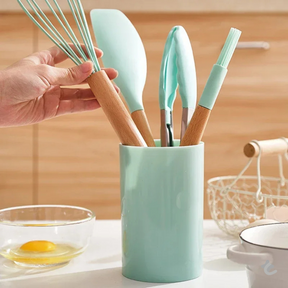 Kit Utensílios de Cozinha 12 Peças Silicone com Organizador Delicate