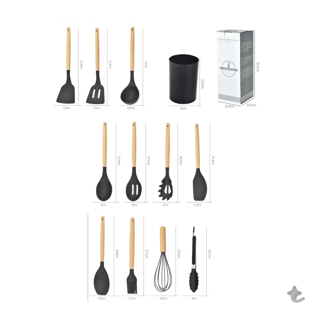 Kit Utensílios de Cozinha 12 Peças Silicone com Organizador Delicate